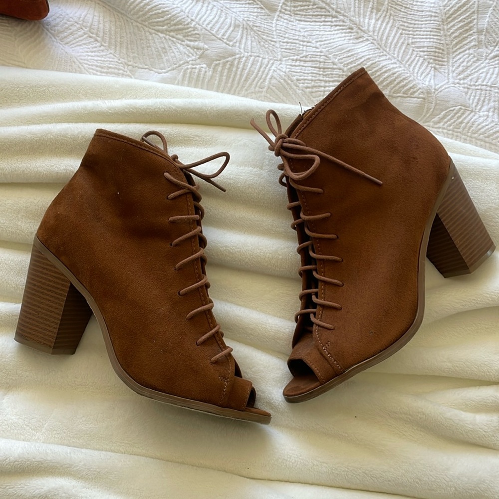 Soda open toe lace up booties